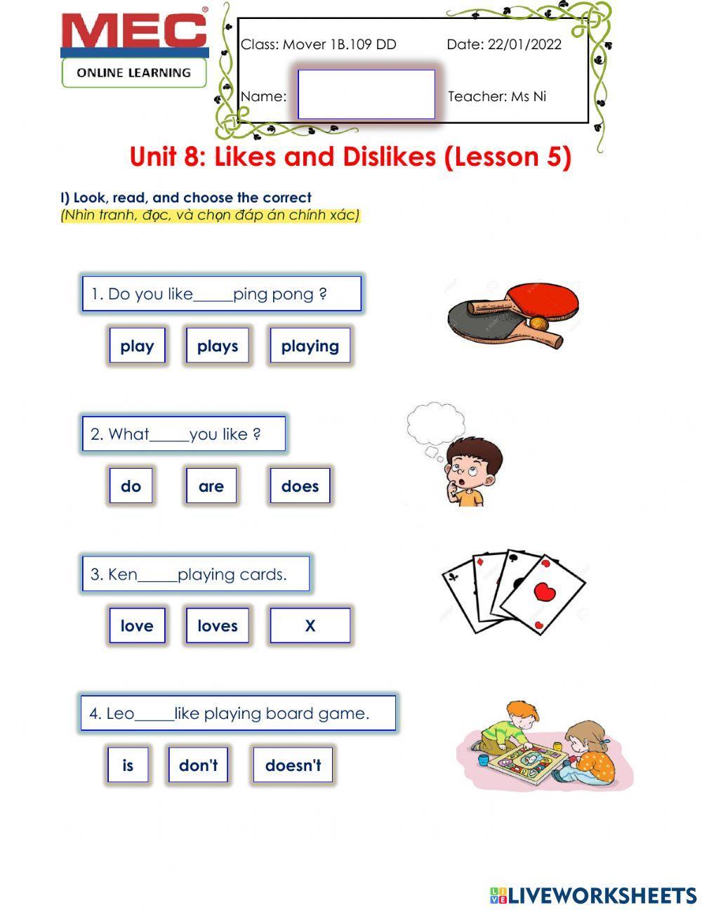 Good at & Like-love-hate-don't like + Gerund (S.P)