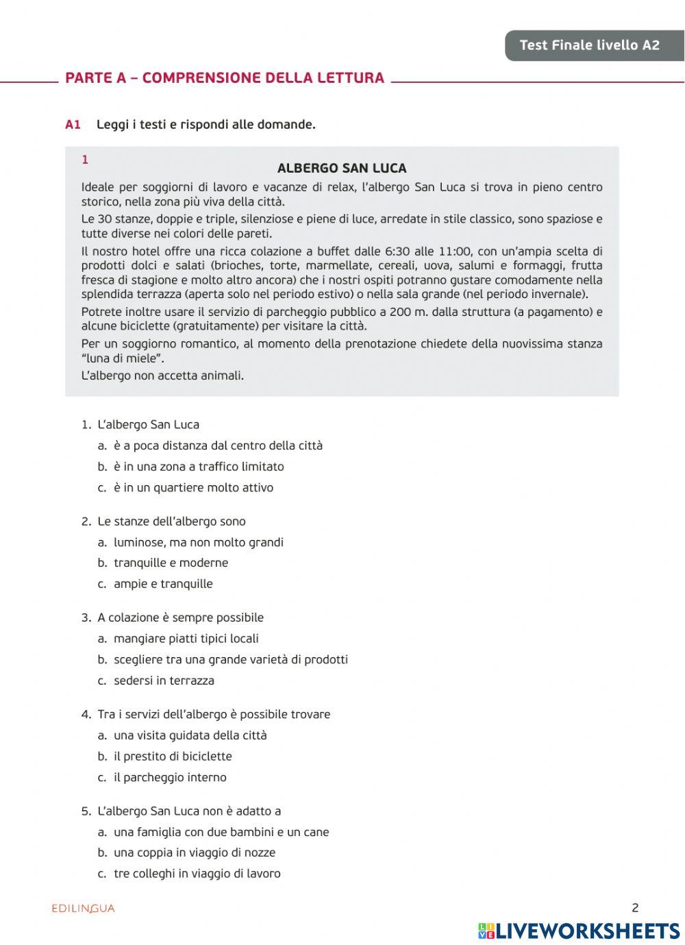 Test finale livello A2 - Via del Corso A2