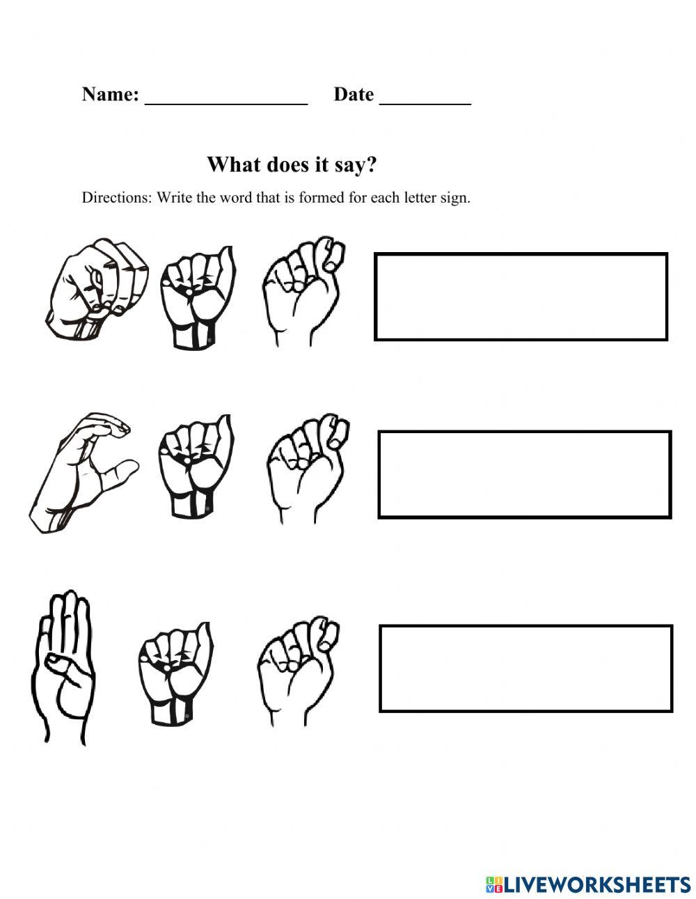 Sign Language Words And Phrases Worksheets