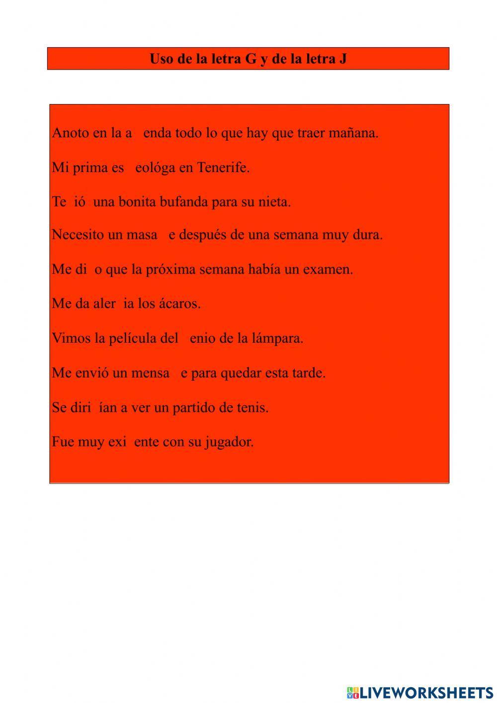 Uso de la letra G y de la letra J