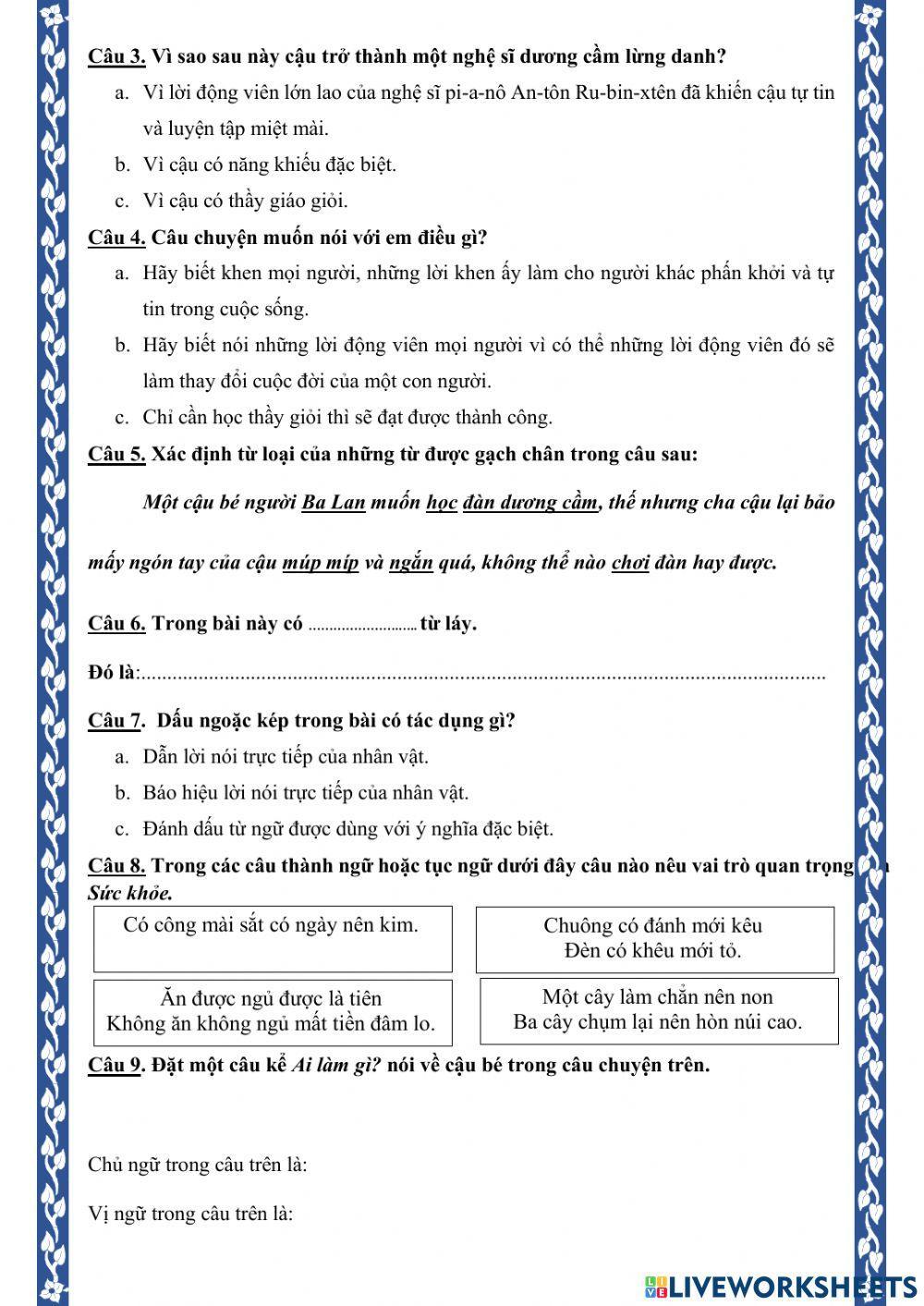 Bài tập cuối tuần