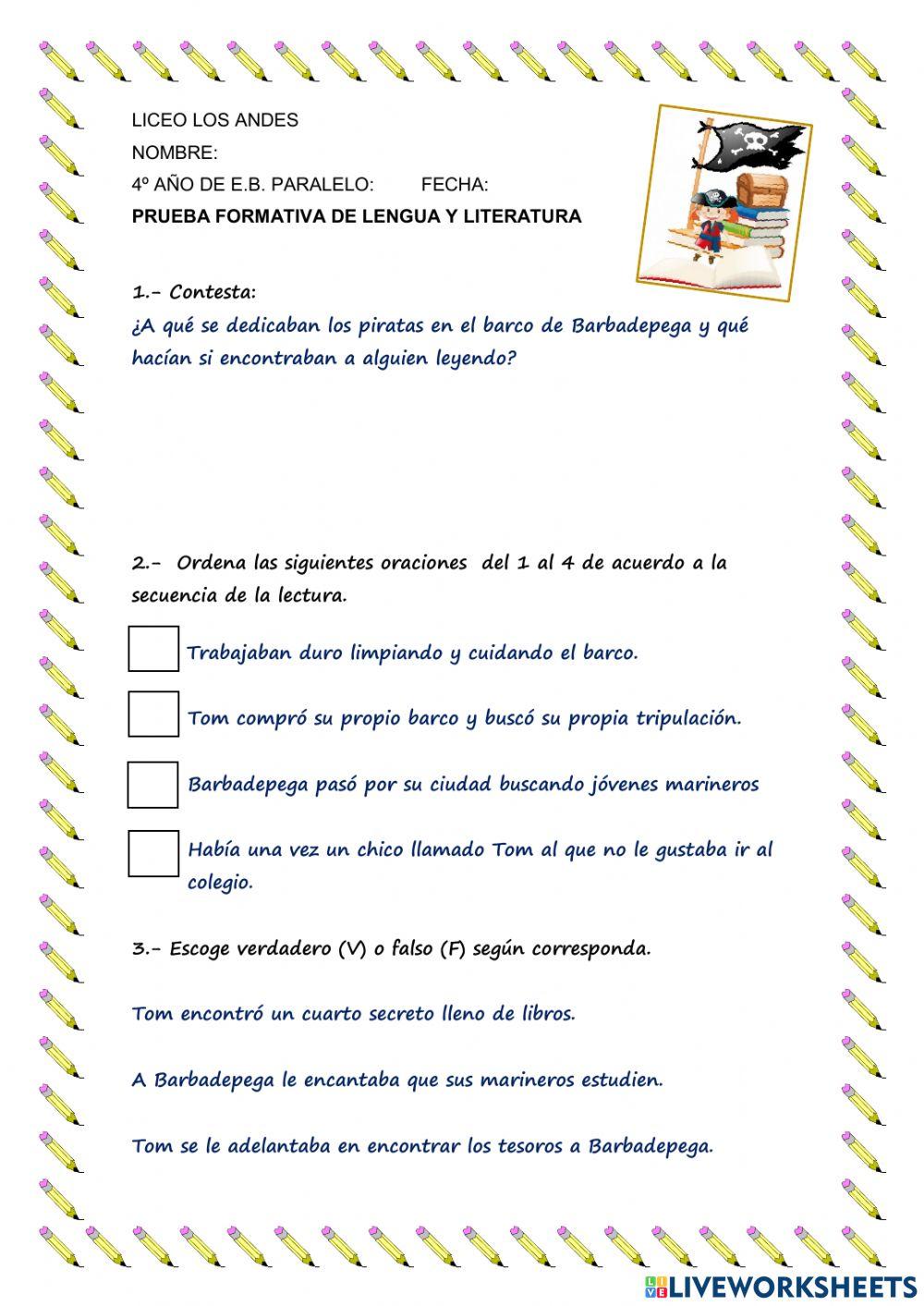 Prueba Formativa de Lenguaje 4to.