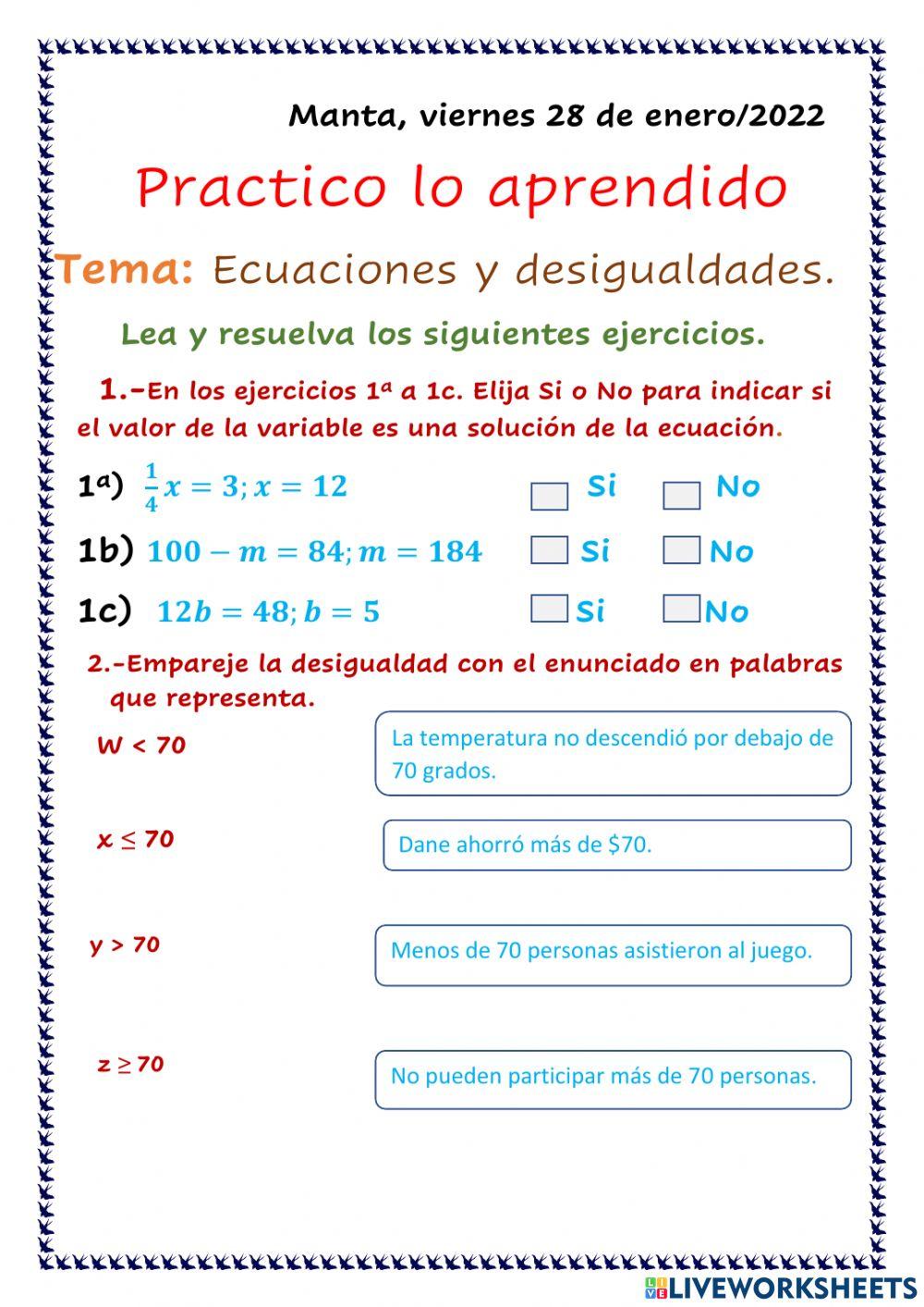 Ecuaciones y desigualdades