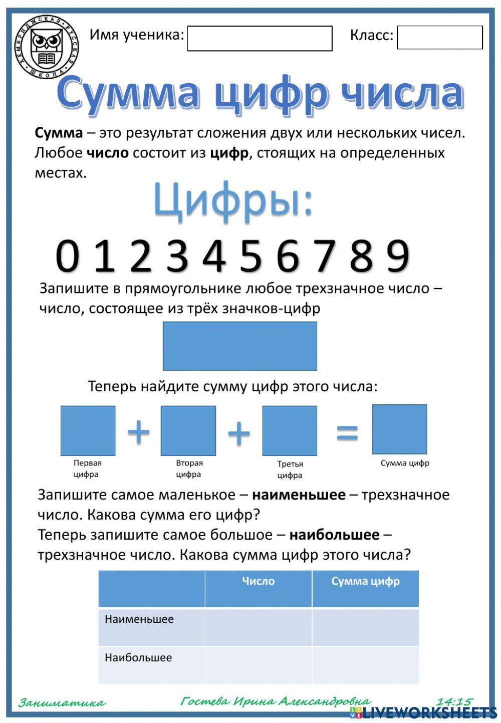 Сумма цифр числа