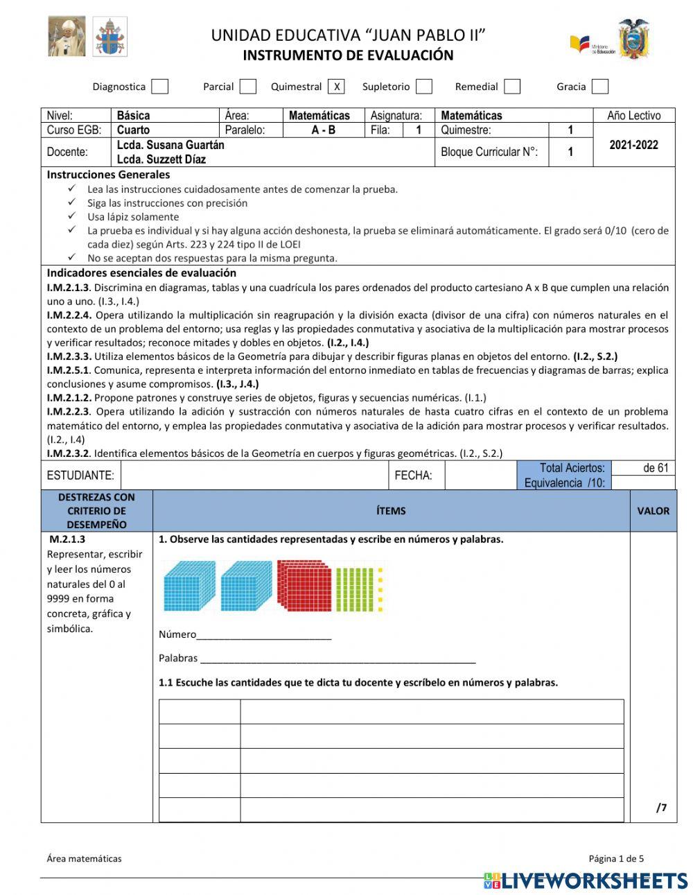 Evaluación quimestral
