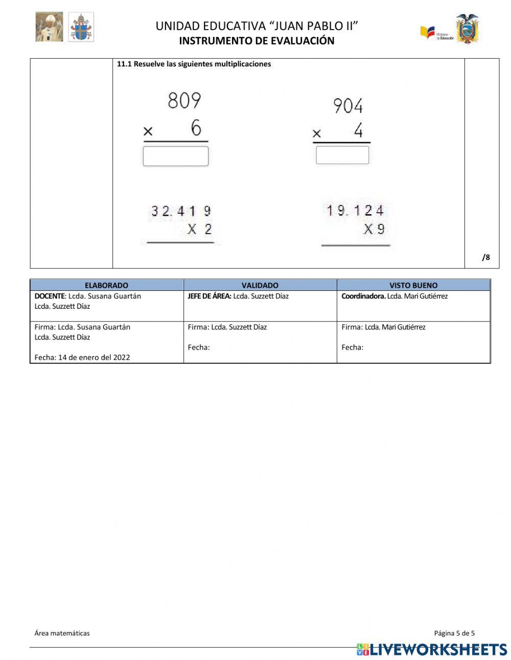 Evaluación quimestral