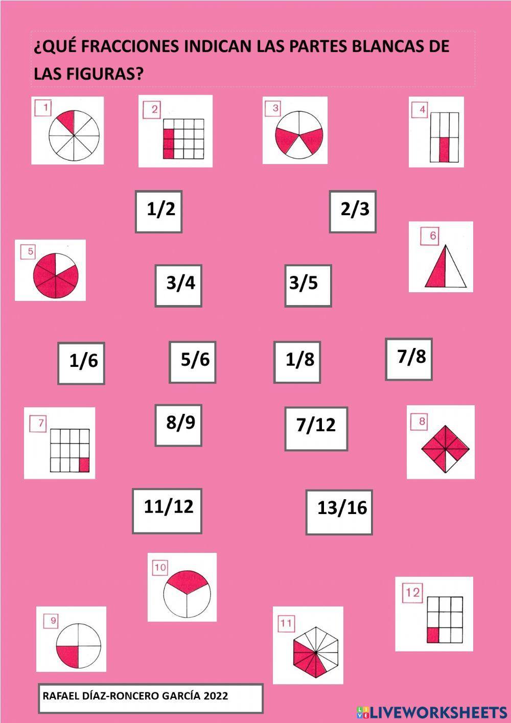Qué fracciones indican las partes blancas de las figuras.