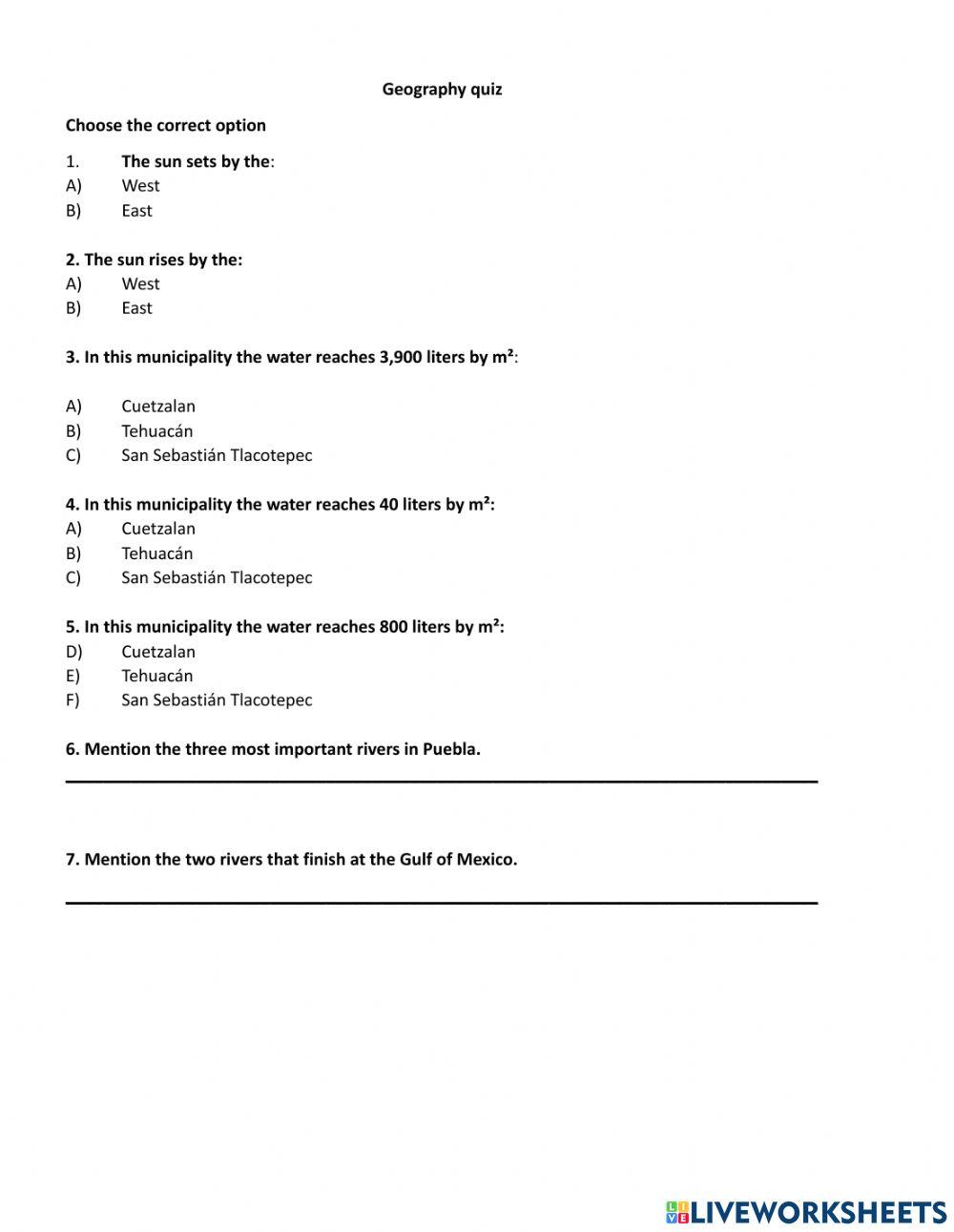 Geography online worksheet for pRIMARY Live Worksheets