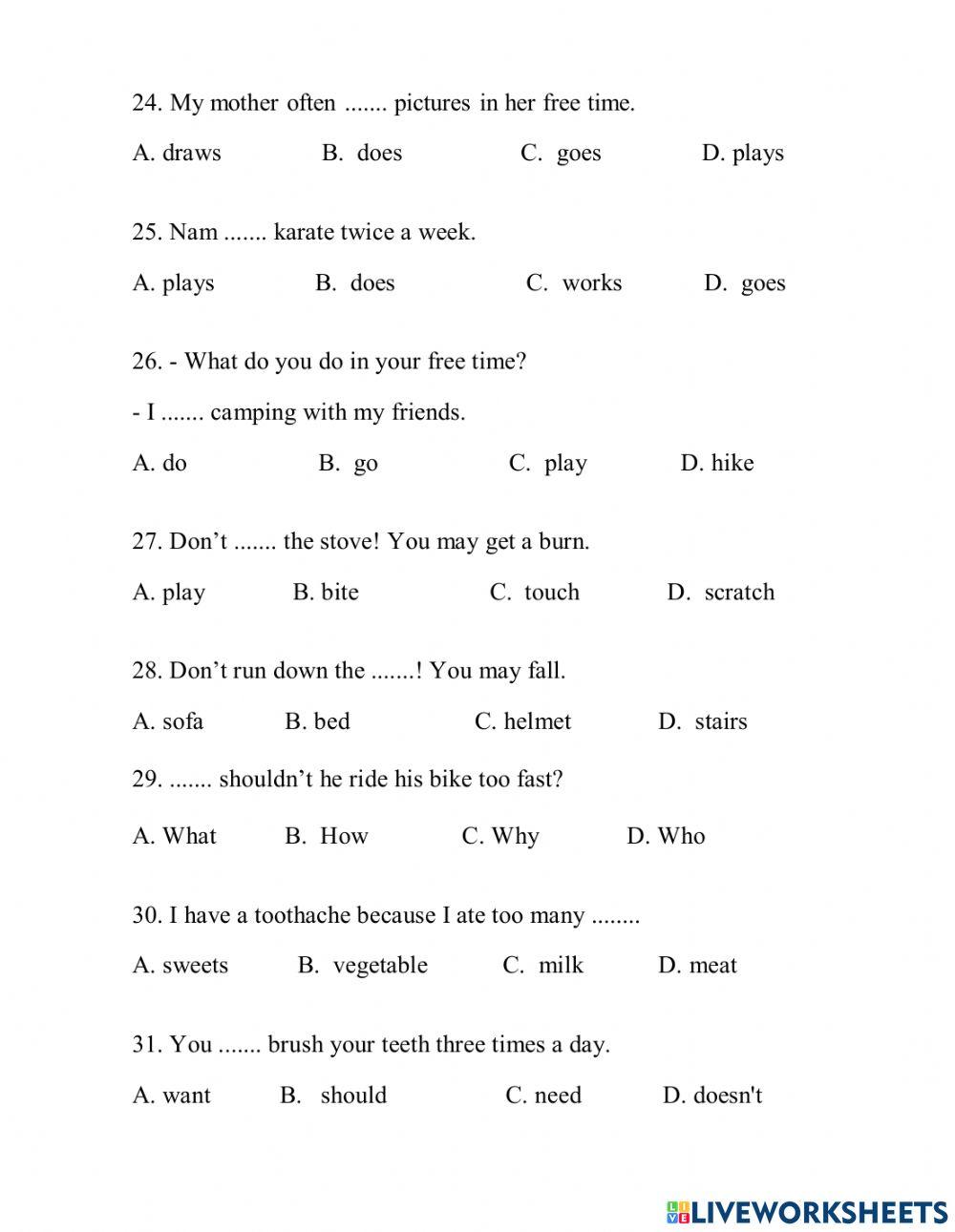 English test 1 grade 5