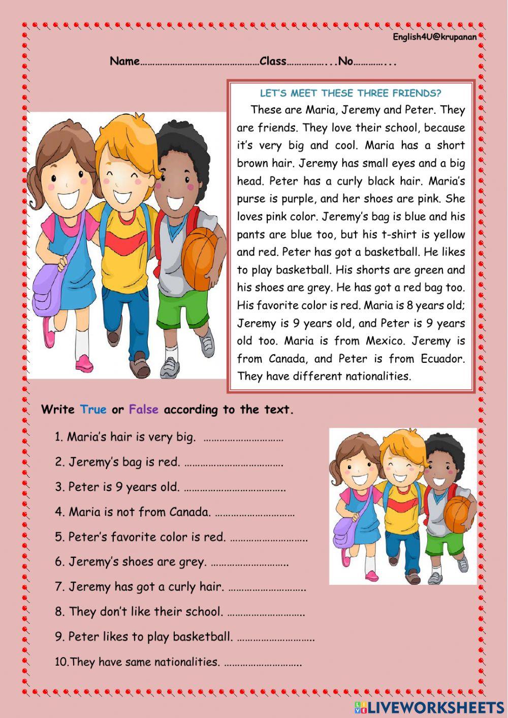 Reading compreh free interactive worksheets 4238907