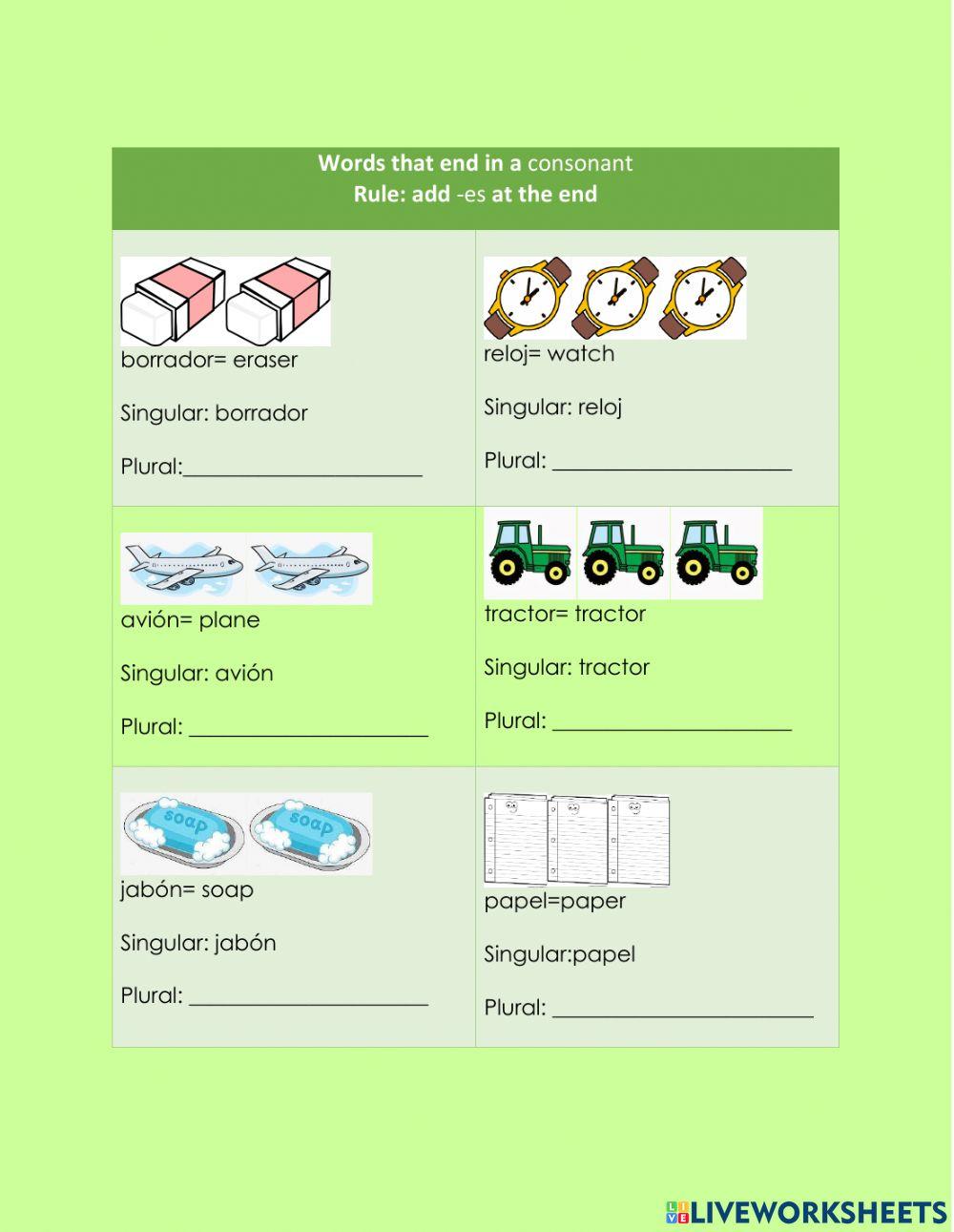 Plurales en español