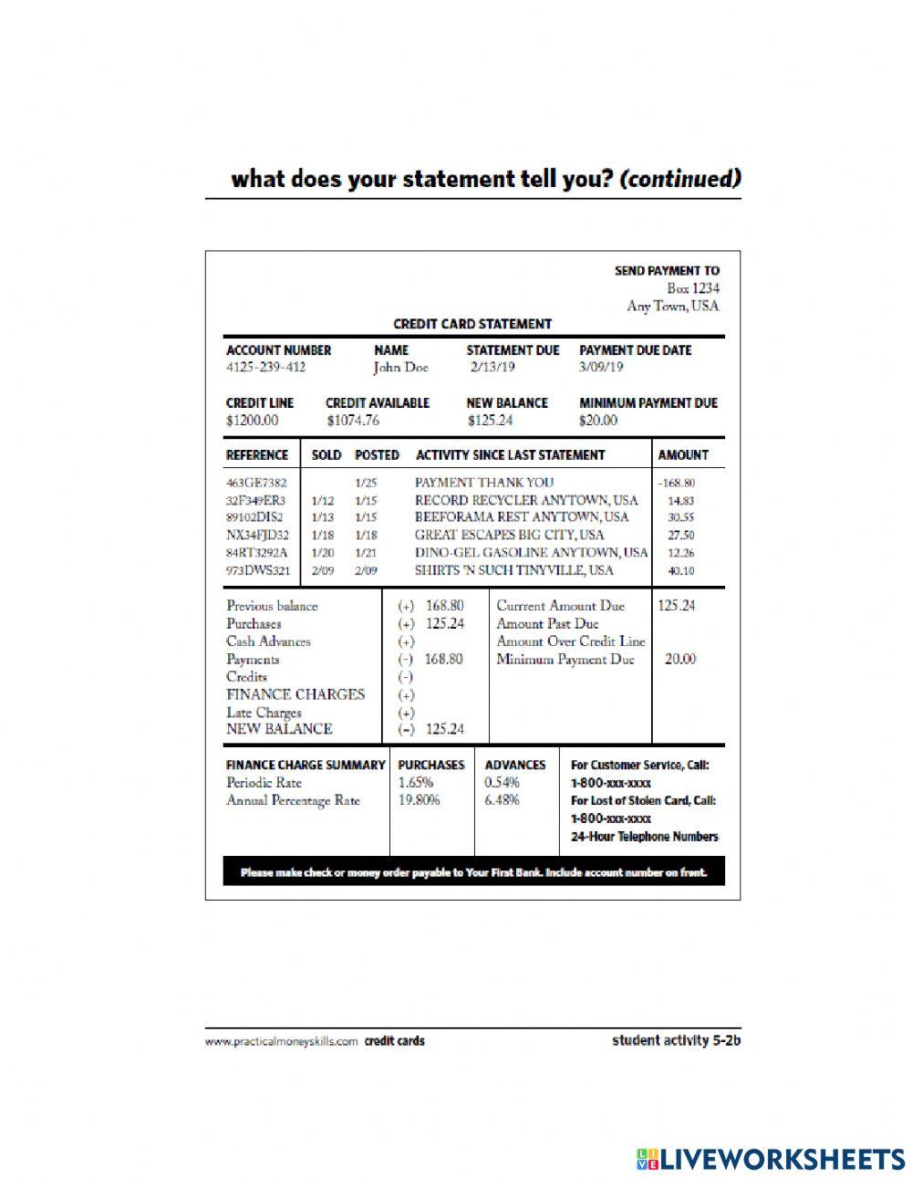 credit card statement 1-21