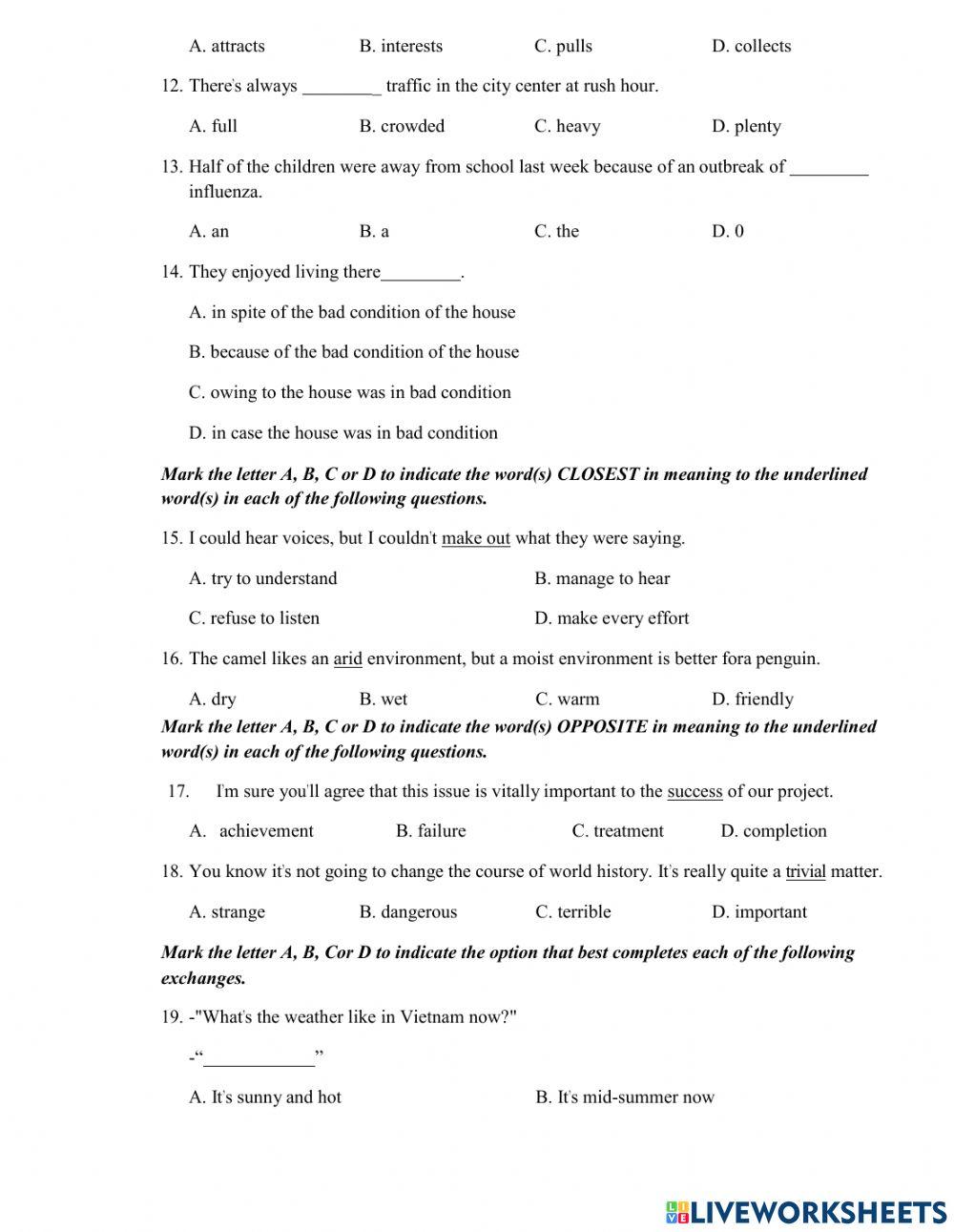 Thi lop 10 - PRACTICE TEST 8