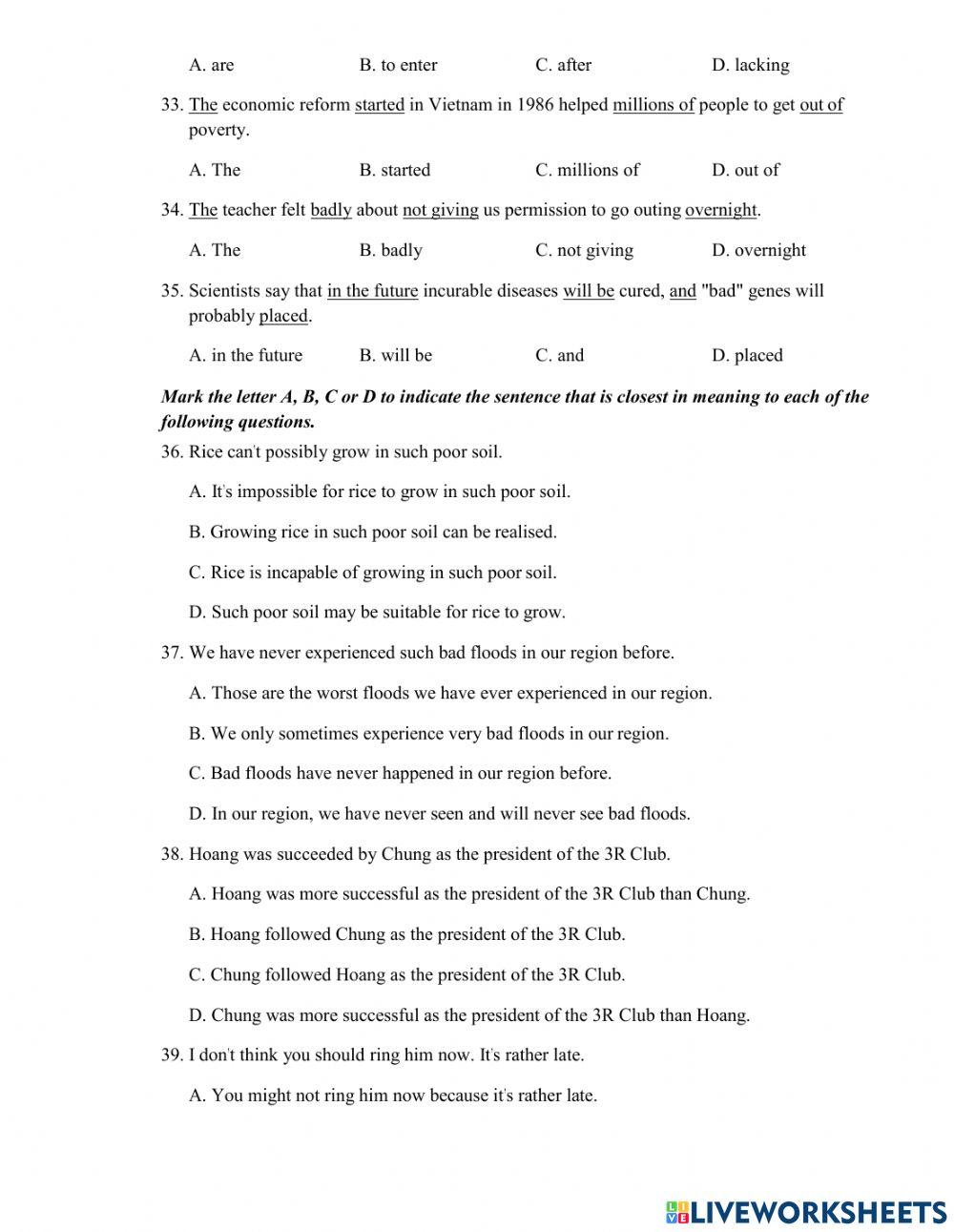 Thi lop 10 - PRACTICE TEST 8