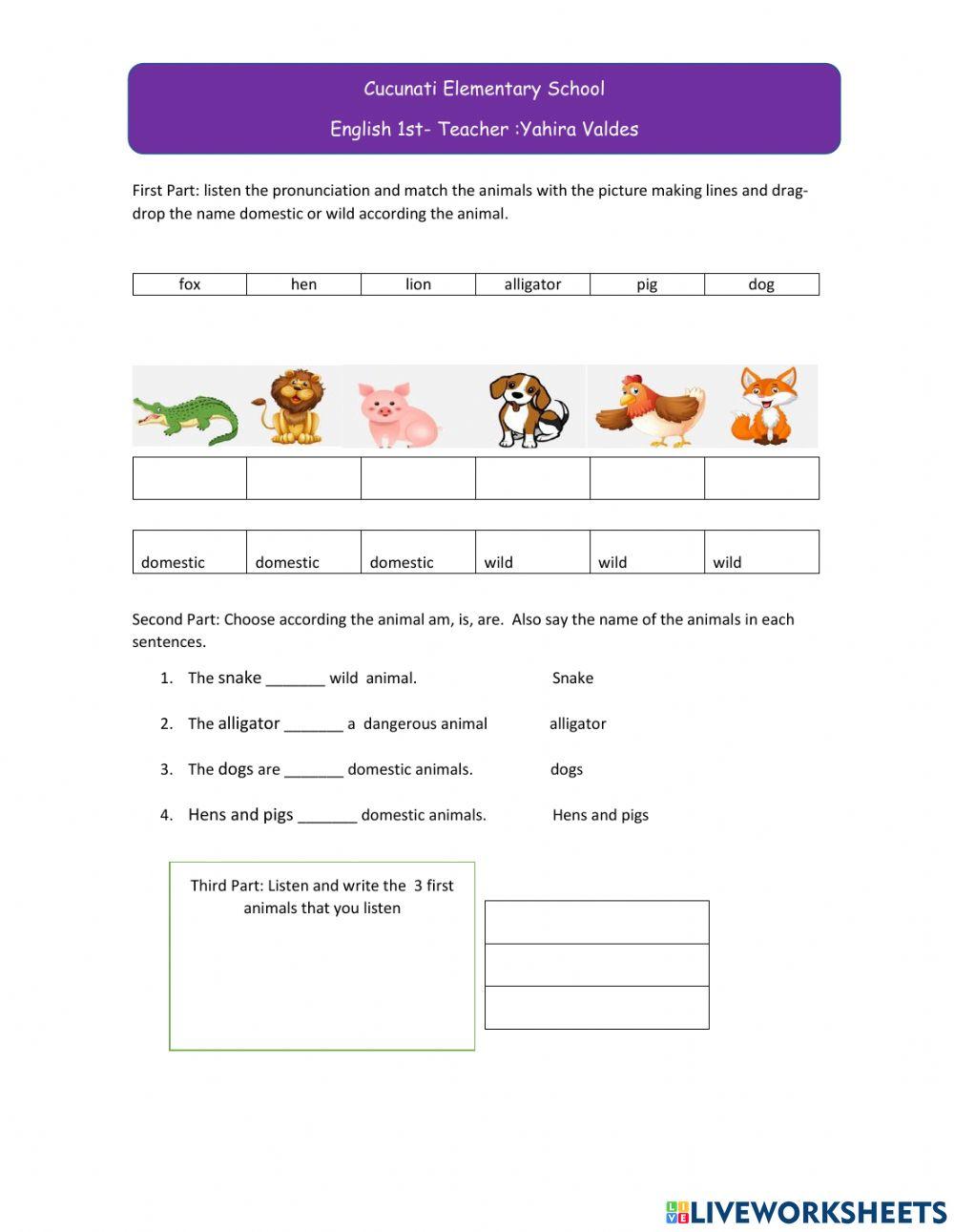 Animals online exercise for first | Live Worksheets