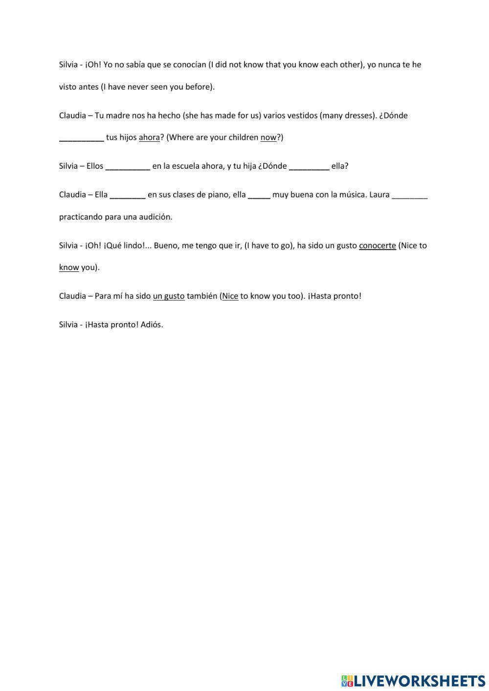 Diálogo entre Silvia y Claudia