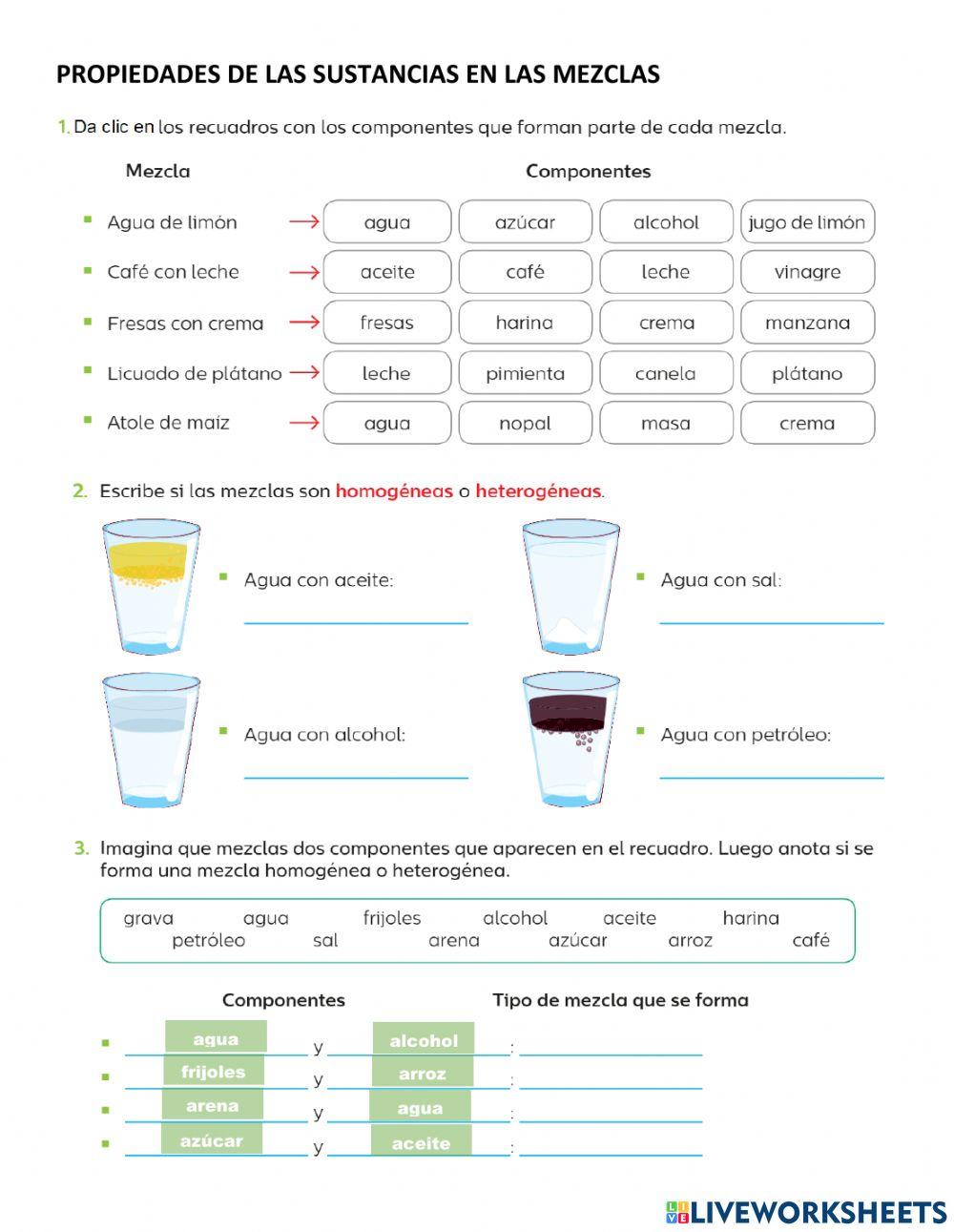Propiedades de las sustanicas en las mezclas
