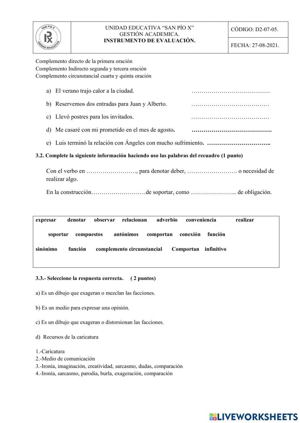 Evaluación 2do parcial primer quimestre