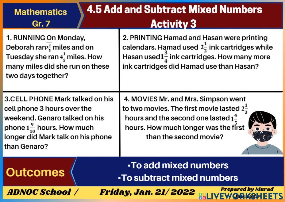 Word problem Mixed Numbers