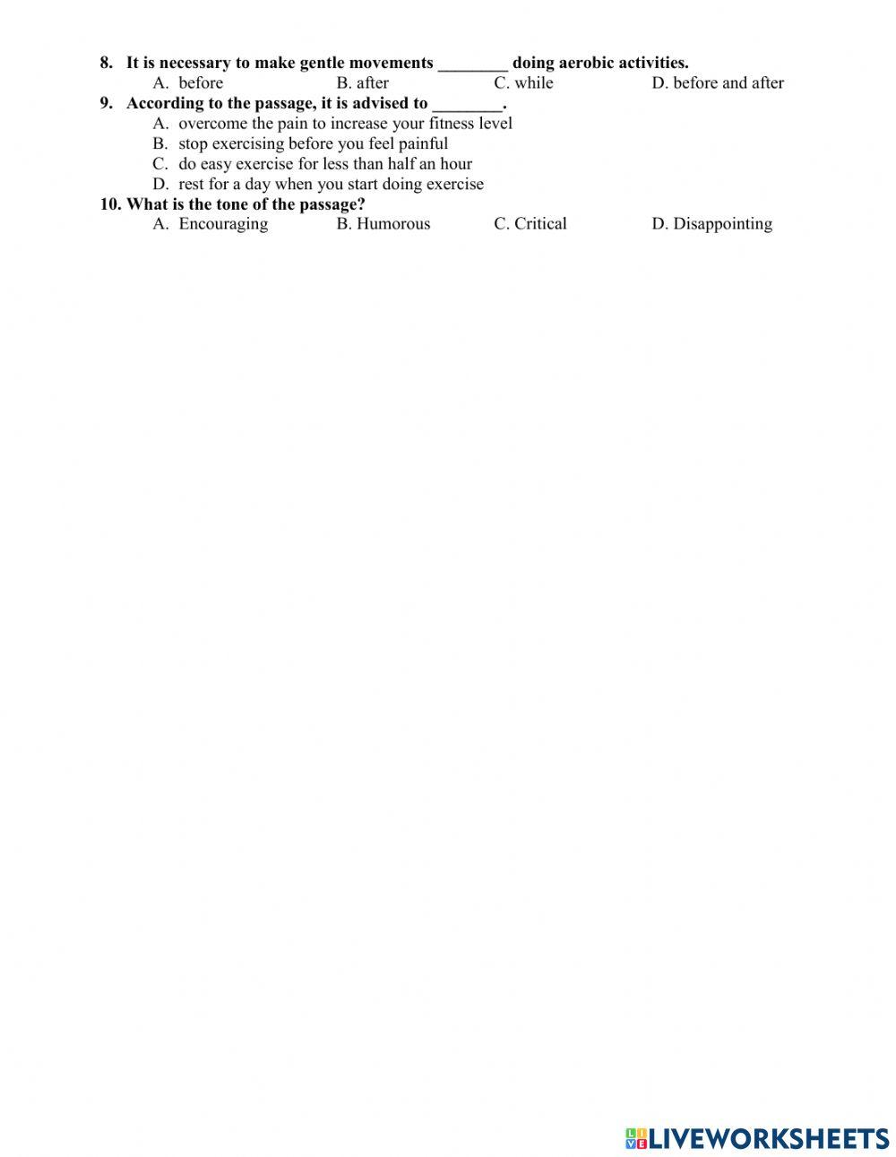 Grade 12- Reading Practice