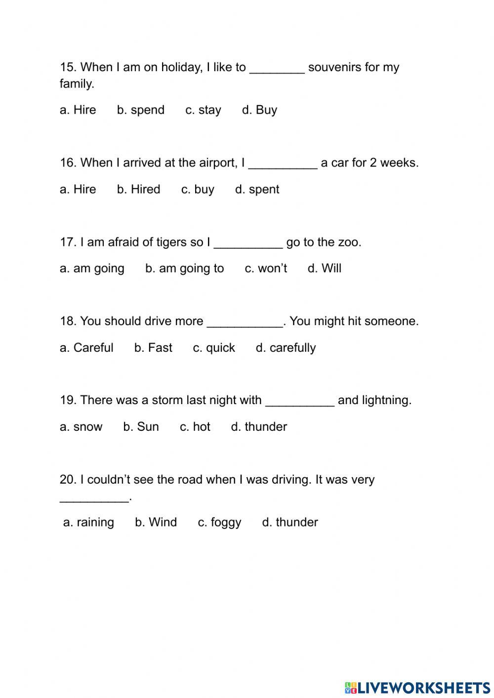 M2 - Mid-Term (2) - Basic English - Multiple Choice