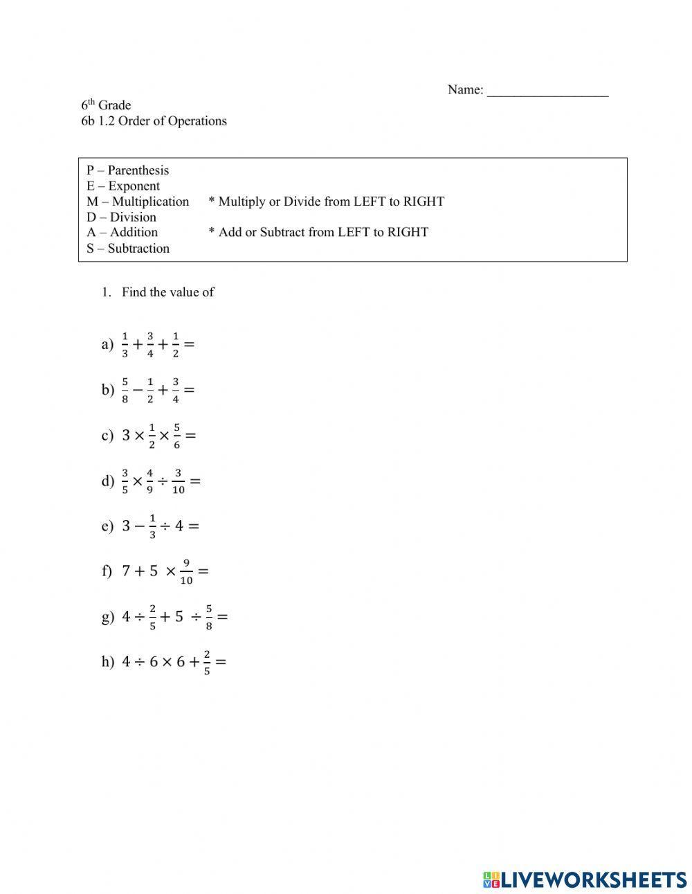 Order of operations with fractions