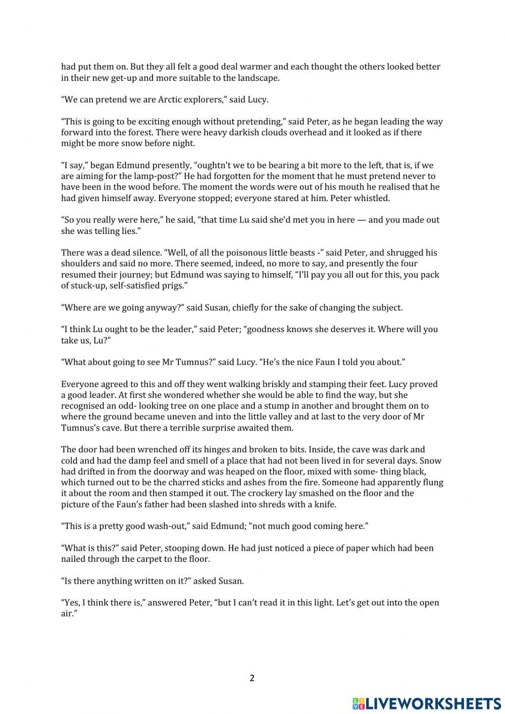 The Lion the Witch and the Wardrobe Chapter 6 questions