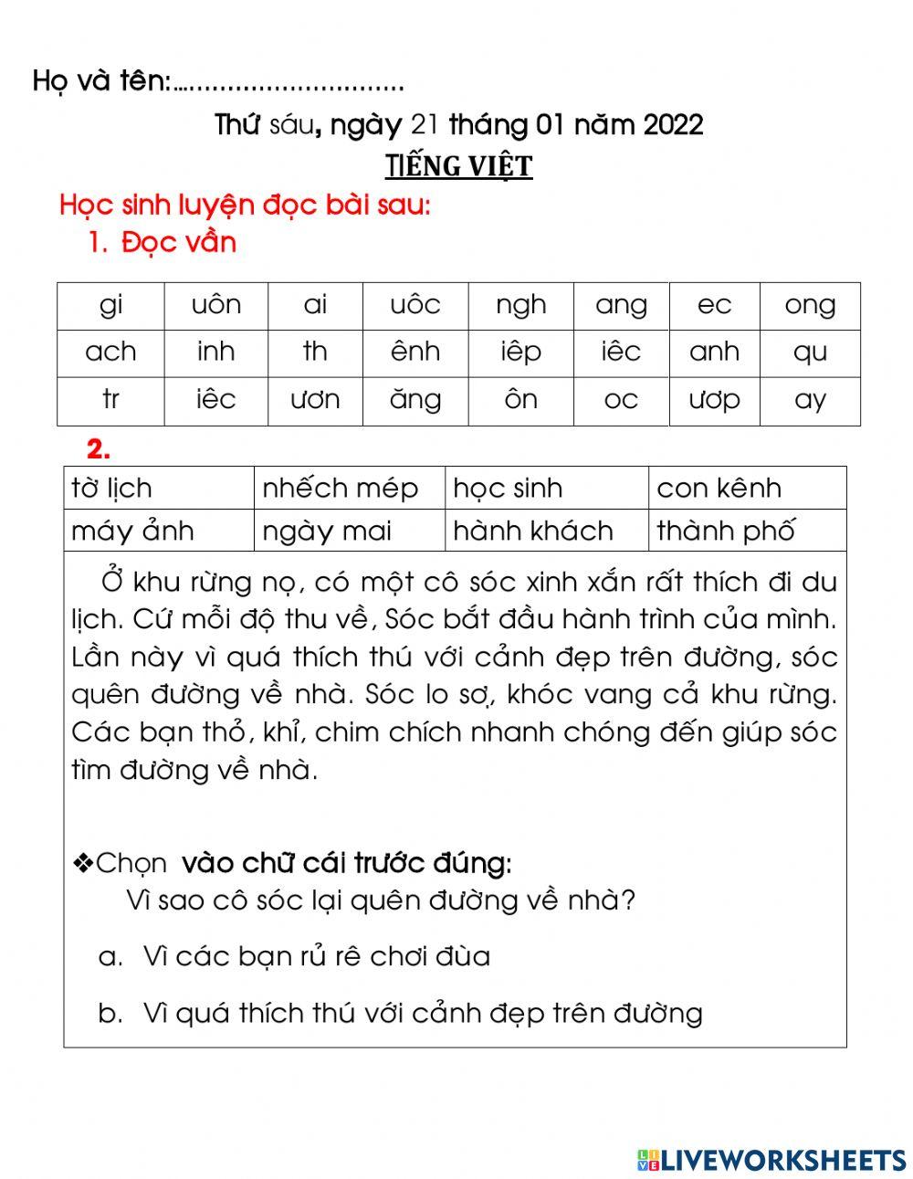 Bài on tap TV  cuối tuần