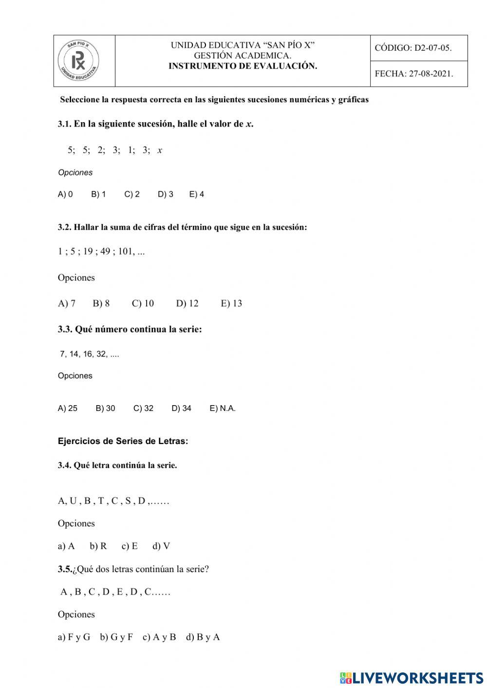 Evaluación segundo parcial primer quimestre