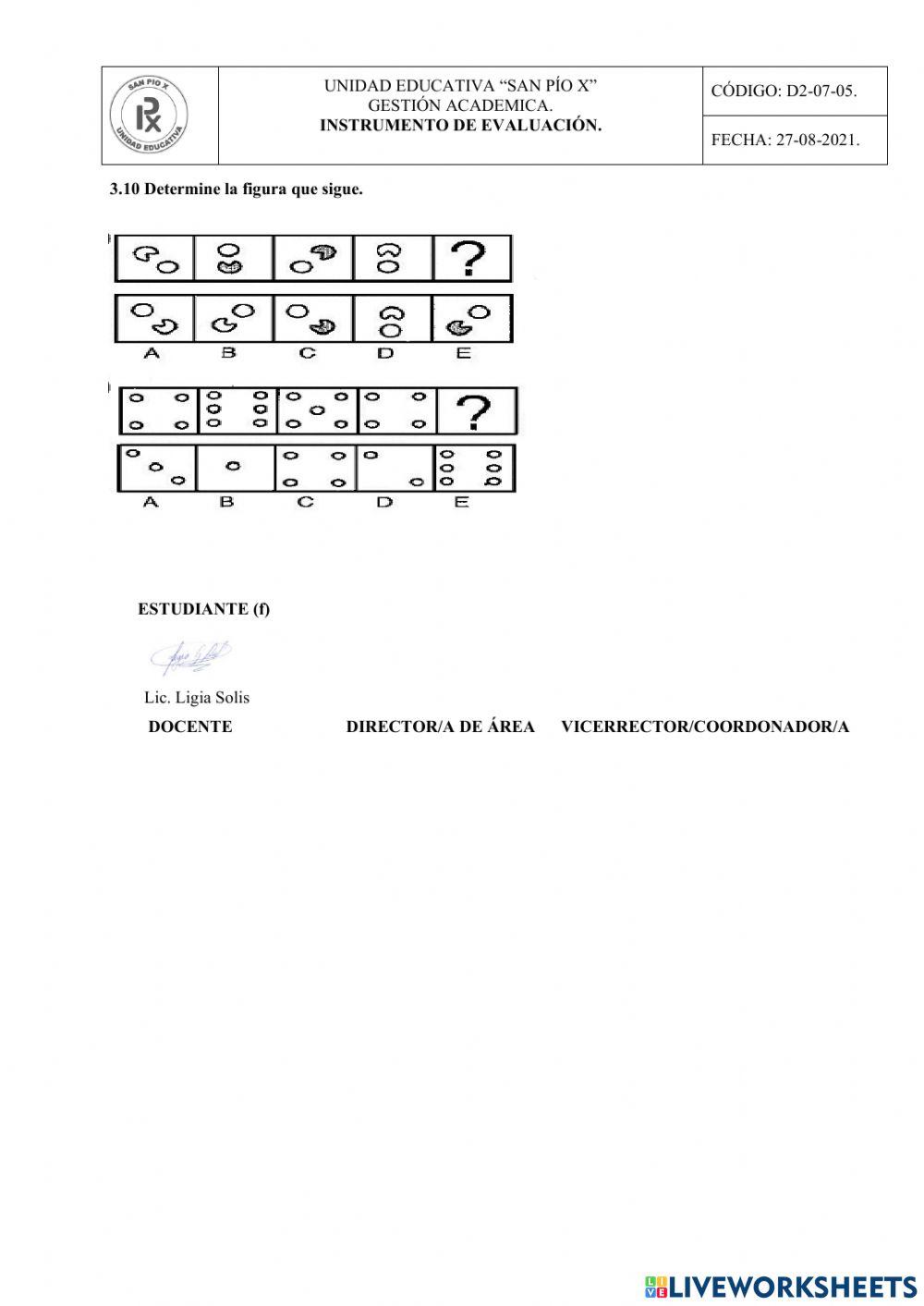 Evaluación segundo parcial primer quimestre