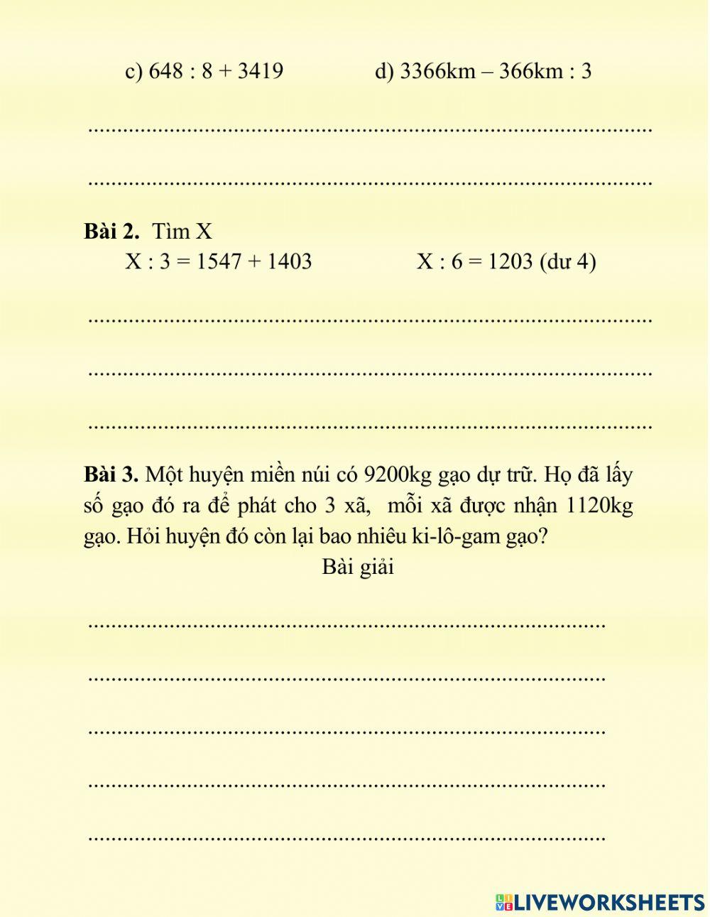 Bài cuối tuần môn Toán