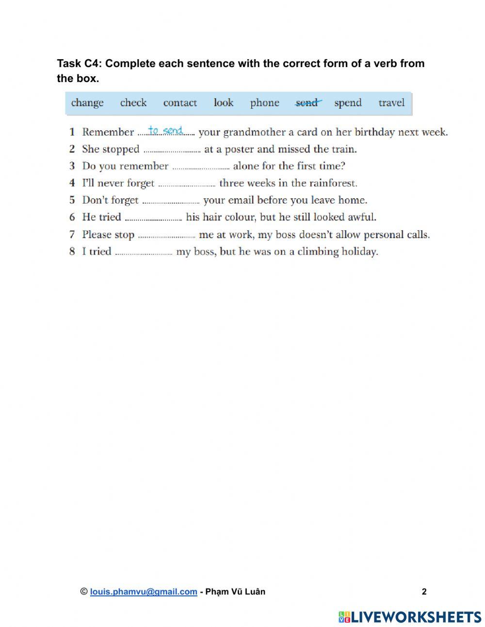 Grammar for PET - 21. To or -ing? - C3 & C4 Exercise