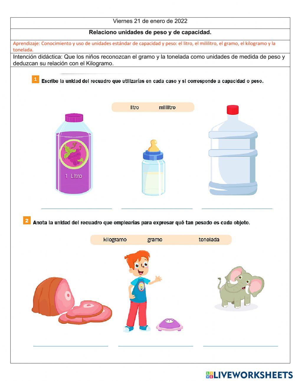 Relaciono unidades de peso y de capacidad.