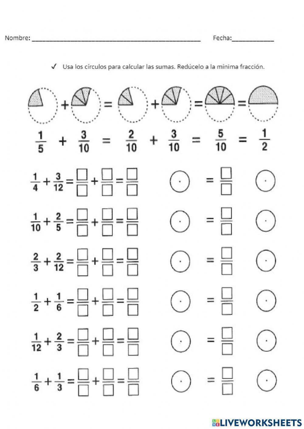 Suma de fracciones equivalentes