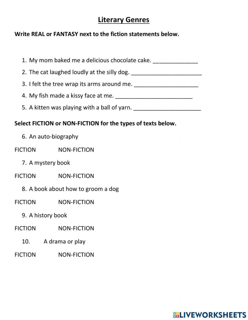 Literary Genres- Real or Fantasy-Fiction or Non-Fiction