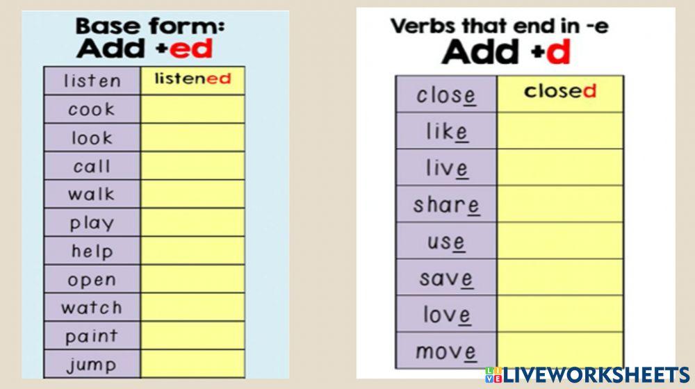 Simple regular verbs