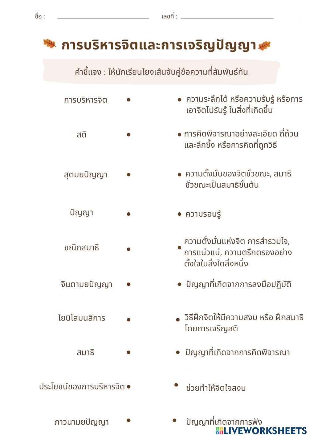 ใบงาน การบริหารจิตและการเจริญปัญญา By ครูเอม