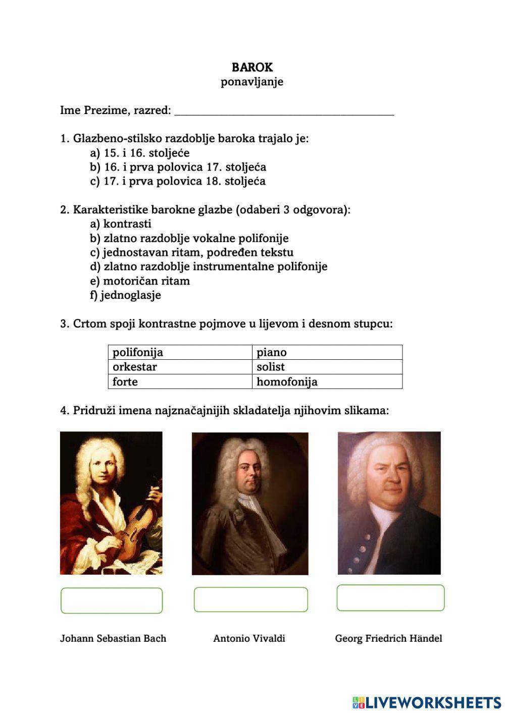 Barok - ponavljanje Barok - ponavljanje