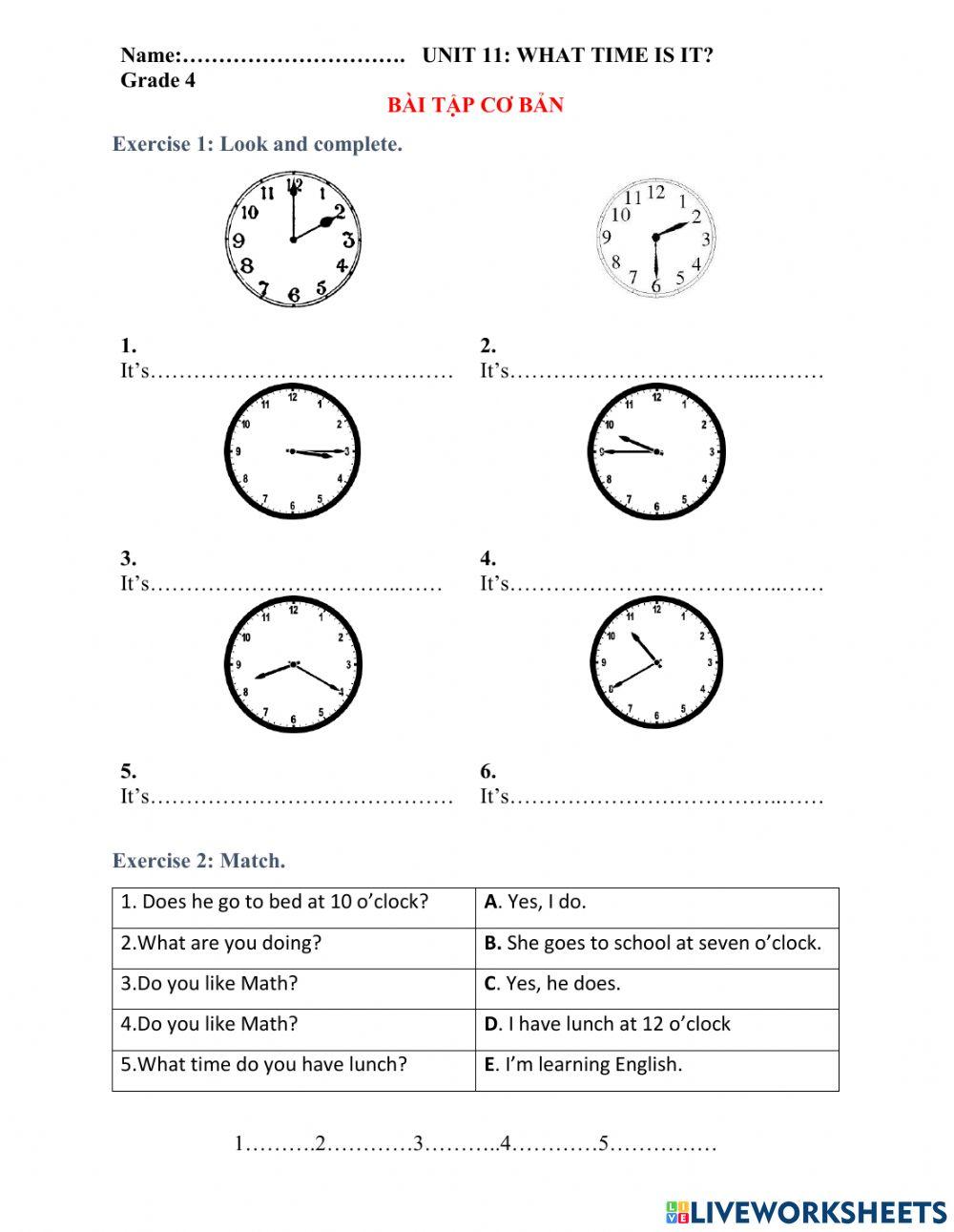 Unit 11 what time is it?
