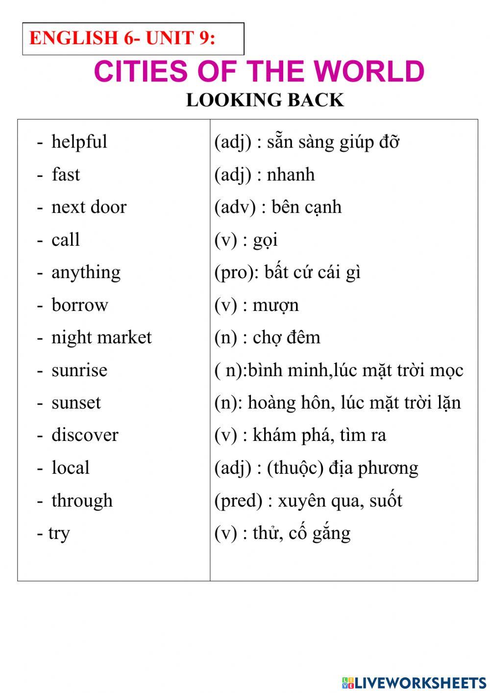 English 6- unit 9- looking back