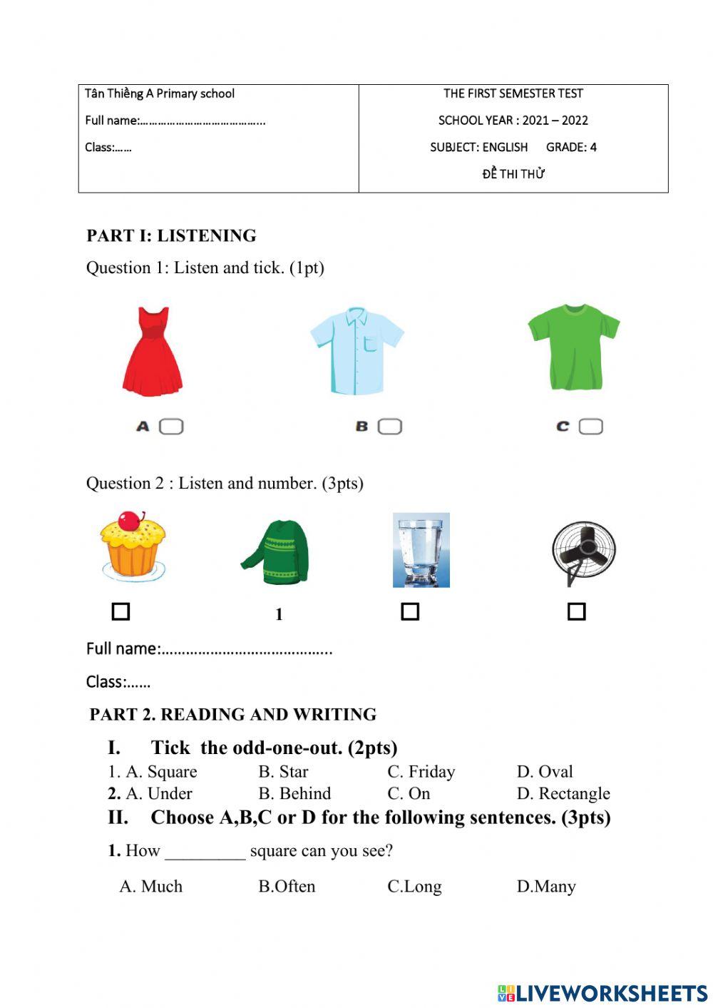Test học kỳ 1 grade 4