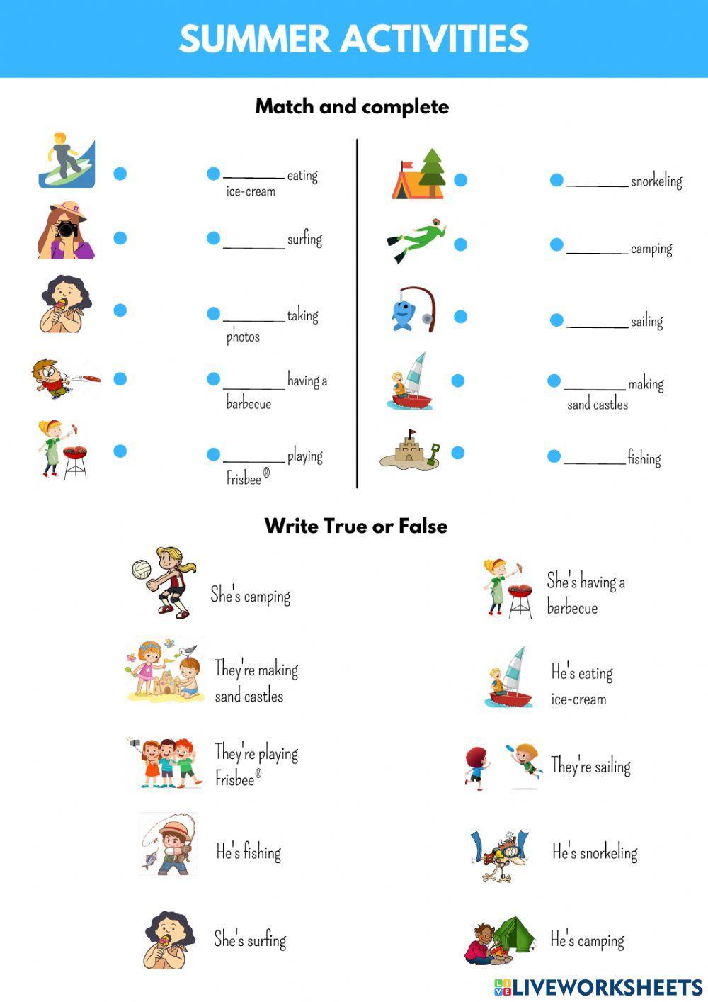 Summer Activities for Fun in Vaction Vocabulary