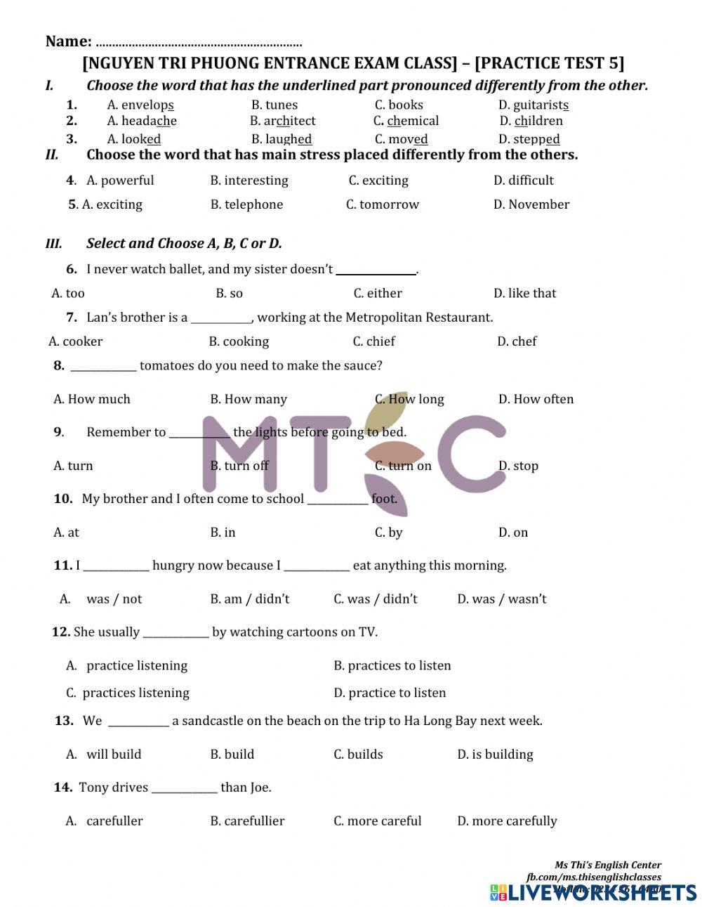 Grammar - practice test no 5