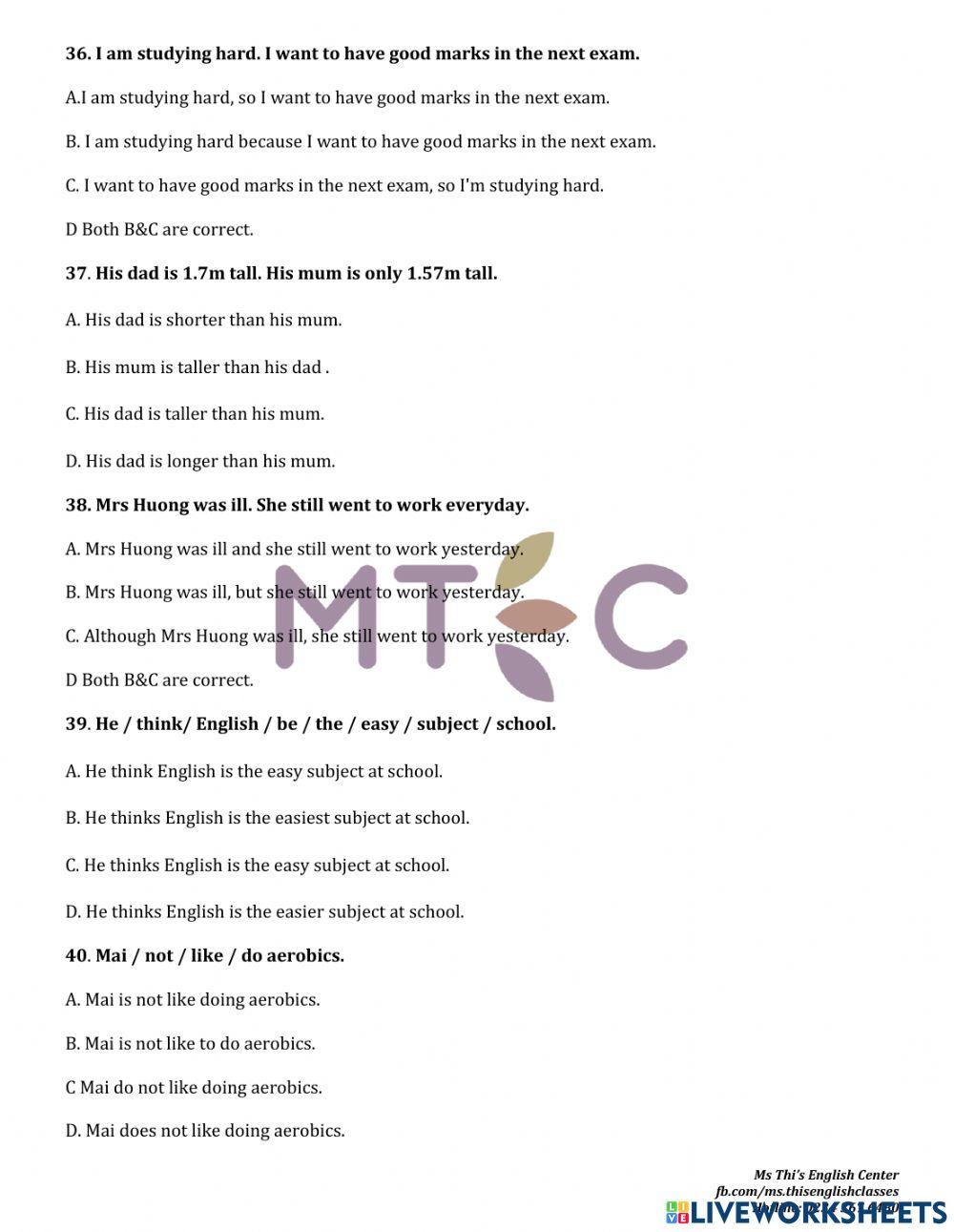 Grammar - practice test no 5