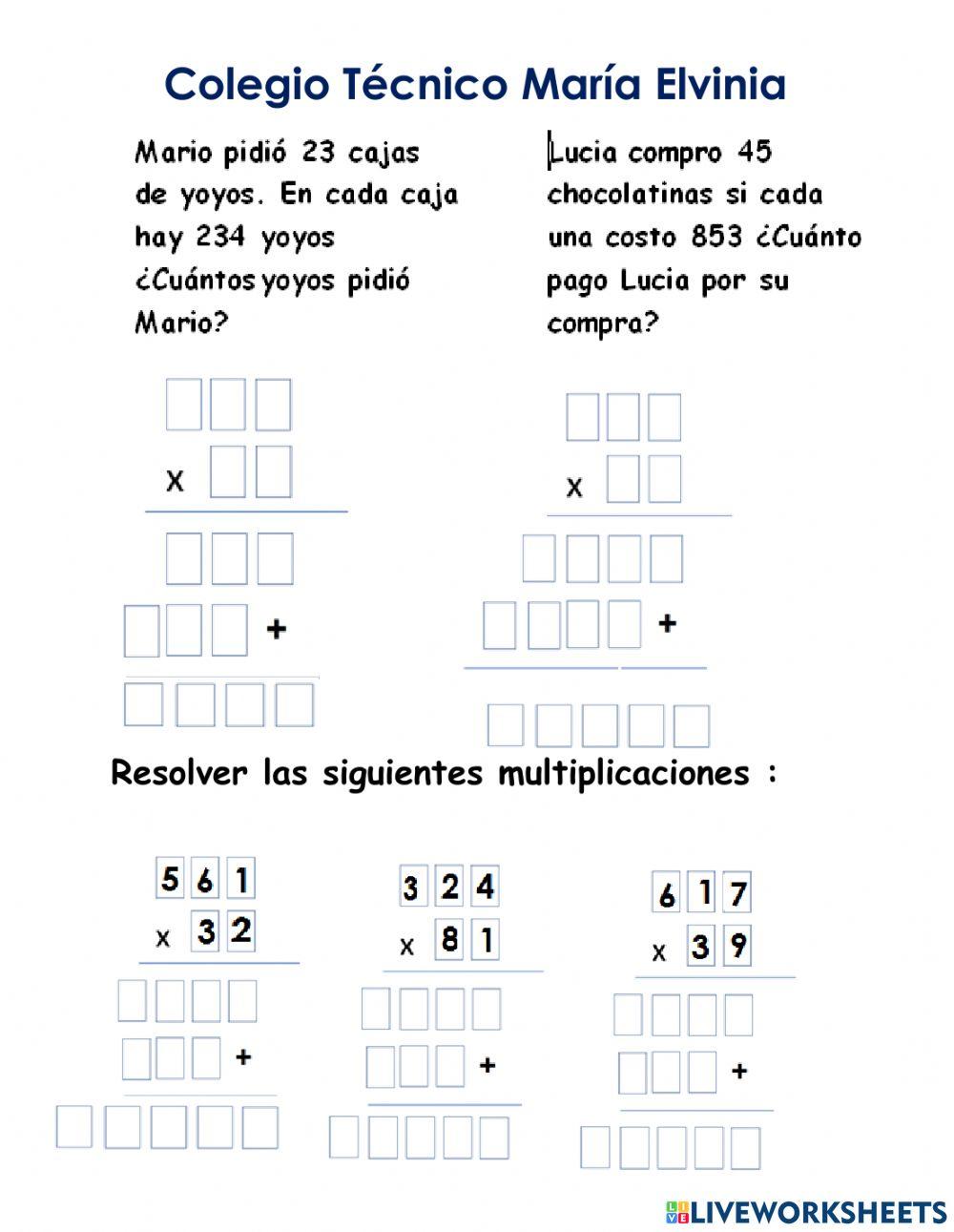 Situaciones matemáticas y multiplicaciones