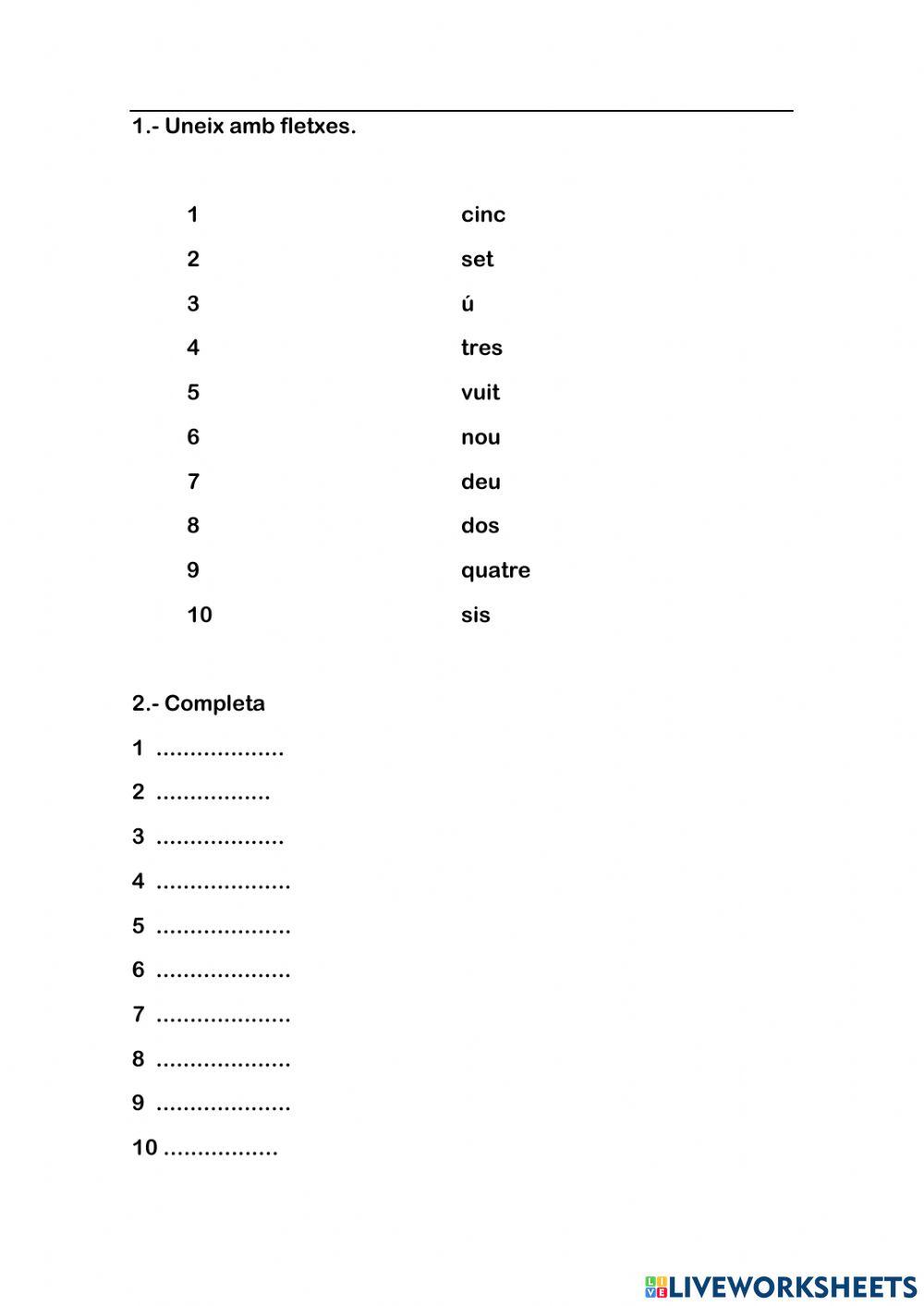 Escriptura nombres 1-10