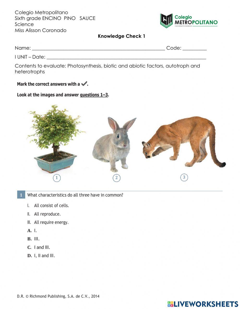 Knowledge Check 1 Science 6th First Unit