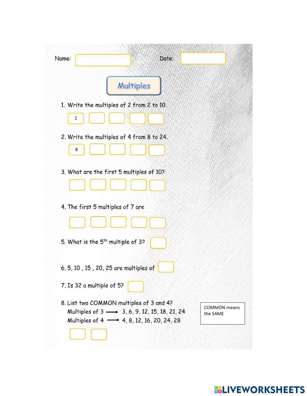 Multiples Worksheet online exercise for | Live Worksheets