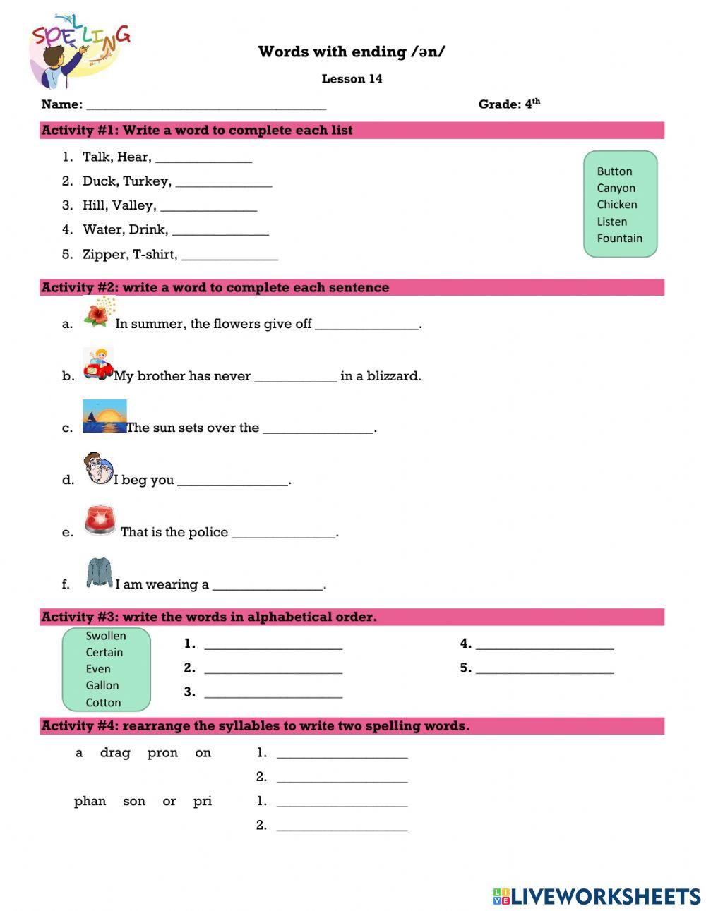 Words with ending -ǝn-