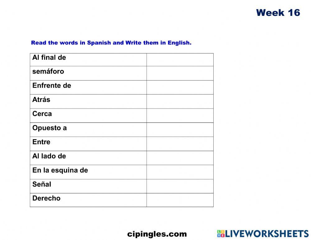 Week 16 Vocabulary Exam